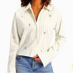 Express Embellished Cropped Striped Boyfriend Portofino Shirt